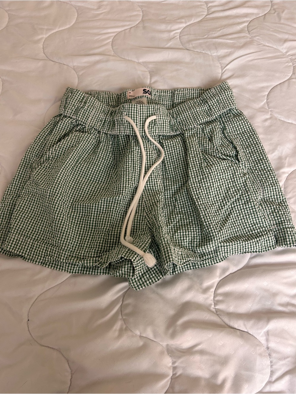 SO Green Gingham Drawstring Women's Athletic Shorts